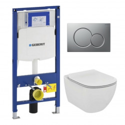 Geberit Duofix toilet set + Ideal Standard Tesi Aquablade bowl + Sigma01 Matt Chrome flush plate (GEBAQUA-M)