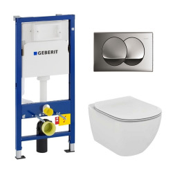 Geberit toilet set duofix UP100 + Ideal Standard Tesi Aquablade bowl + Delta20 Chrome flush plate (SETUP100-AQUA2)