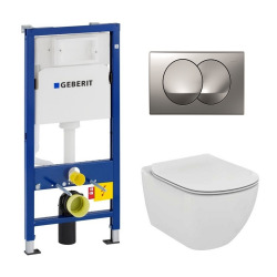 Geberit toilet set duofix UP100 + Ideal Standard Tesi Aquablade bowl + Delta20 satin chrome flush plate (SETUP100-AQUA3)