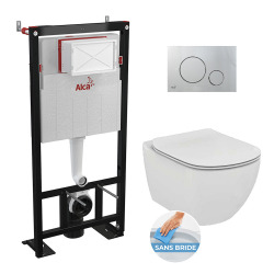 Alca Complete set self-supporting frame + Ideal Standard Tesi Aquablade toilet without rim + matt chrome plate (AlcaTesi-5)