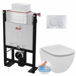 Alca Pack WC 85 cm self-supporting frame + Ideal Standard Tesi rimless + softclose seat + Gloss chrome plate (Alca85FTesi-8)