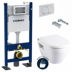 Geberit Toilet set Duofix Self-supporting frame + Serel SM10 toilet + Softclose seat + White flush plate (SM10GebX)