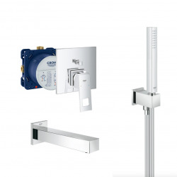 Grohe Eurocube Set Mechanical mixer and concealed body + StarLight bath spout + 1 jet stick hand shower, Chrome (24062cube-Bain)