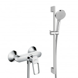 Hansgrohe Shower set Logis single lever mixer + Vernis hand shower 2 jets + Shower bar, Chrome  (71247000-Vernis)