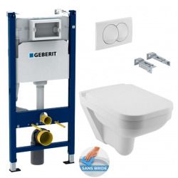 Geberit Toilet set Duofix 112cm frame + Delta20 White flush Plate + Serel Square rimless wall-hung  bowl (SA26Geb3)