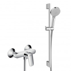 Hansgrohe Logis Shower set Wall-mounted mixer + Hand shower with rail 65cm + Flexible hose, Chrome (71600000-Vernis)