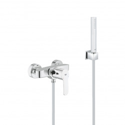 Grohe Shower set Eurostyle single lever mixer + Hand shower Stick 1 jet, wall bracket, flexible hose, Chrome (33590002-CUBESTICK)