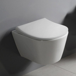 Geberit UP720 Extra-Flat Support Frame Set + Lucco Avva Rimless Toilet + Soft-Close Seat + Chrome Flush Plate (SLIM-Avva-N)