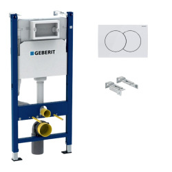 Geberit Delta Pack Duofix support frame 112cm + Delta01 White flush plate + Wall fixings (111.154.11.2)