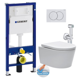 Geberit Toilet set Duofix frame + SATrimless wc + Softclose seat + Bidet hand shower + White flush plate (SATGEB1SPR1)