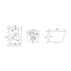 Infinitio wall-hung toilet rimless Design, invisible fixings + softclose seat, matt black (SquareBlackInfinitio)