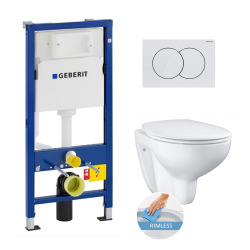 Geberit Toilet set UP100 frame + Delta01 plate + Grohe Bau Ceramic rimless bowl + softclose seat (BauGeb1)