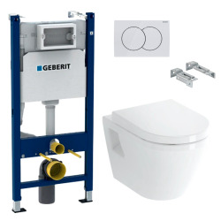 Geberit Toilet set Duofix Frame + Vitra Integra wall-hung toilet + Duroplast seat + White plate (IntegraClassicGeb3)