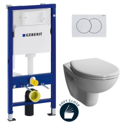 Geberit Toilet set Duofix Support frame 112cm + Vitra Normus wall-hung toilet + softclose seat + White plate (NormusGeb1)