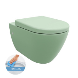 LIVEA Bello wall hung toilet bowl without rim + soft-close seat, Mint green (GreenBello)