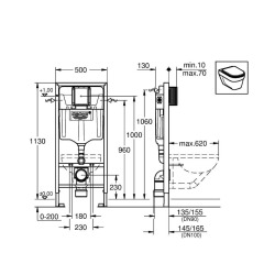 Grohe Toilet Set Rapid SL Support frame + Alfa Idevit matt black rimless toilet + Softclose seat + Chrome plate (RapidSL-BlackAlfa-2)