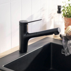 Hansgrohe Zesis M33 Single lever kitchen mixer 150, pull-out spray, 2jet, Matt black (74800670)