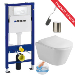 Geberit Toilet set Duofix frame + Lucco Avva rimless wc + Softclose seat + White flush plate + FREE toilet brush ( AvvaGeb1-Flex1 )