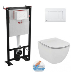 Alca Toilet set Self-supporting frame + Tesi rimless toilet invisible fixings + Softclose seat + White flush plate (AlcaTesi-M270)