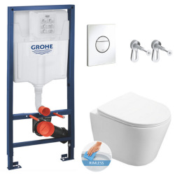 Grohe Toilet set Rapid SL frame + Infinitio rimless WC + Softclose seat + Alpine white flush plate (RapidSL-Infinitio-6)