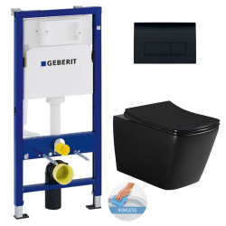 Geberit Toilet set Duofix frame + SAT Infinitio Design Rimless toilet Black matt + softclose seat + Delta 50 Black flush plate