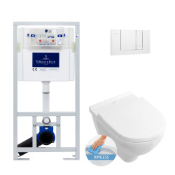 Villeroy & Boch Toilet support frame set with O.Novo Toilet Bowl + Softclose seat + White flush plate (ViConnectOnovo-2)