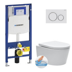 Geberit Toilet set Geberit frame + SAT rimless WC + Soft close seat + White/chrome matt flush plate (GebSATrimless-J)