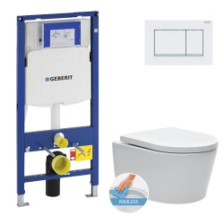 Geberit Toilet set Frame UP320 + SAT rimless + White flush plate (GebSATrimless-K)