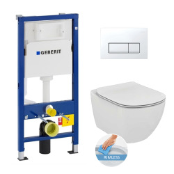 Geberit Toilet set Geberit duofix UP100 + Ideal Standard Tesi Aquablade toilet bowl + Delta51 white flush plate (SETUP100-AQUA8-UK)