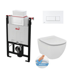 Alca Toilet set 85cm Frame + Tesi AquaBlade Rimless toilet bowl  + White flush plate (alca85Tesi-4)