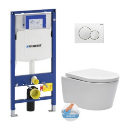 Geberit Toilet set  support frame with SAT rimless bowl, invisible fixings + softclose seat + Flush plate (GebSatrimless-B)