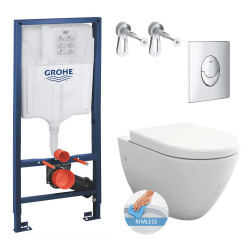 Grohe Toilet Set Rapid SL Support frame + LIVEA Bello Rimless toilet + softclose seat + Chrome plate (RapidSL-Bello-2)