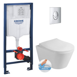 Grohe Toilet Set Rapid SL Support frame + Lucco Avva Rimless toilet + Softclose seat + chrome plate (RapidSL-Avva-2)