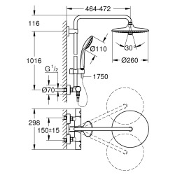 Grohe Euphoria System 260 Shower column with thermostatic mixer with 260mm XXL head and 3 jets (27296002)