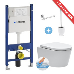 Geberit Complete Toilet set + SAT rimless toilet with removable seat + FREE Accessory Set (SATrimlessGeb3-X)