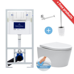 Villeroy & Boch Complete Toilet set frame + SATrimless toilet with removable seat + FREE Set of accessories  (ViConnectSATrimless-2-X)