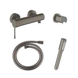 Grohe Essence Set Single lever shower mixer + Shower hose + Stick hand shower 1 spray + holder, Brushed Hard Graphite