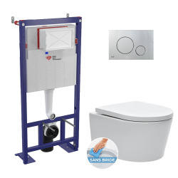 Swiss Aqua Technologies WC Set self-supporting frame + SAT rimless toilet invisible fixings + Softclose seat + Matt chrome plate (SMART-SATRIMLESS-5)