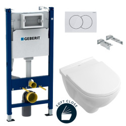 Geberit Toilet Pack Duofix Frame + Villeroy & Boch O.Novo Toilet + Soft-Close Seat + White Flush Plate (O.NovoGeb3)