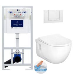 Villeroy & Boch Toilet Set Viconnect Pro support frame + Lucco Brilla rimless toilet, White + Softclose seat + White plate (ViConnectBrilla-2)