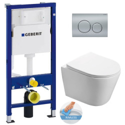 Geberit Toilet Set support frame + SAT Infinitio rimless toilet + Delta20 matt chrome plate (InfinitioGeb9)