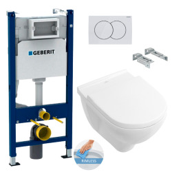 Geberit Toilet Set Duofix support frame +  O.novo Villeroy & Boch Rimless bowl with hollow bottom + Softclose seat + White plate