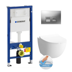 Geberit Toilet set GEBERIT DuofixBasic + VITRA Rimless bowl SENTO with softclose seat + Delta 50 chrome flush plate