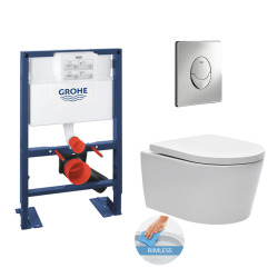 Grohe Toilet Set Rapid SL 82cm self-supporting + SAT rimless bowl invisible fixings + Skate Air chrome plate (RapidSL82SatRimless-2)