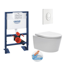 Grohe Toilet Set Rapid SL 82cm self-supporting + SAT rimless bowl invisible fixings + Skate Air white plate (RapidSL82SatRimless-3)