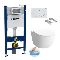 Geberit Toilet Set Geberit Duofix frame + Vitra Sento SmoothFlush rimless toilet + Softclose seat + White plate (SentorimlessGeb3)