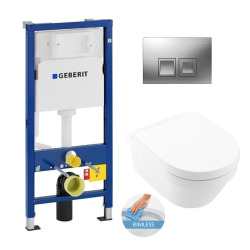 Geberit Toilet Set UP100 support frame + Villeroy & Boch Architectura rimless bowl invisible fixings + Chrome plate