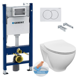 Geberit Toilet Set Geberit support frame Cersanit Dormo rimless bowl + softclose seat + White plate (DormoGeb3)