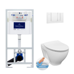 Villeroy & Boch Toilet Set support frame + Cersanit Dormo rimless toilet + Softclose seat + White plate (ViConnectDormo-2)