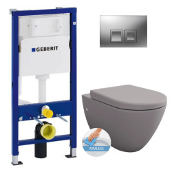 Geberit Toilet Set Duofix UP100 support frame + Livea Bello rimless toilet, Matt grey + Softclose seat + Matt chrome plate